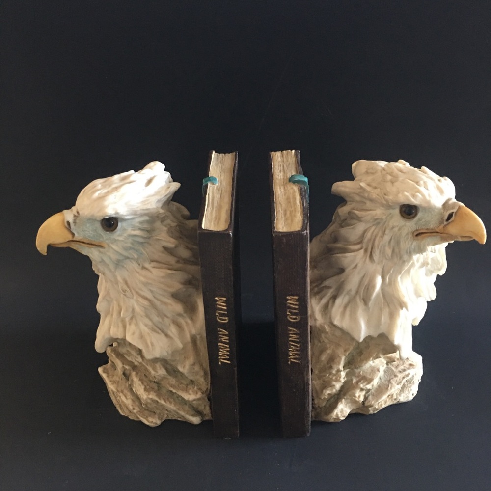 Vintage Wild Animal Eagle Bookends Fierce Realistic Eyes Ceramic Heavy 6.5” - Picture 1 of 16